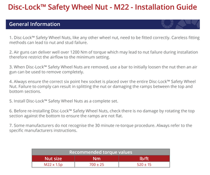 Disc-Lock M22.1.5 Wheel Nut